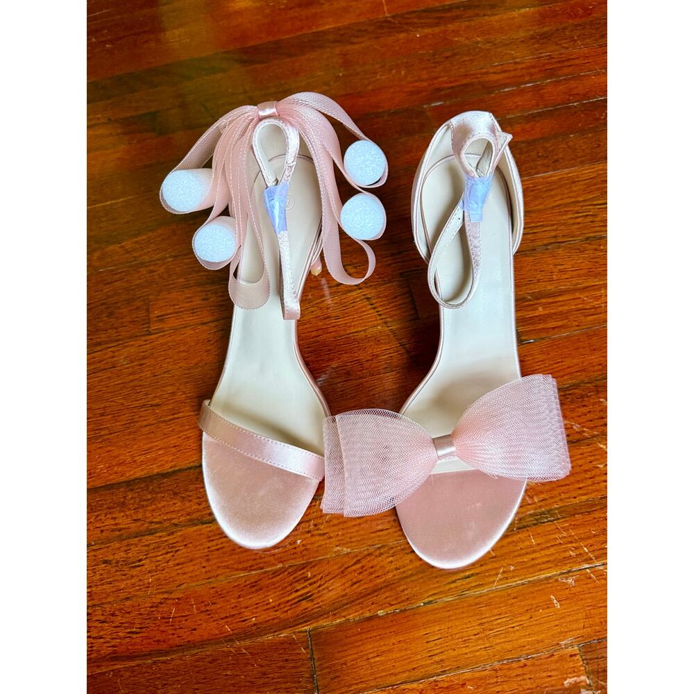 NWT Coutgo Light Satin Pink Mesh Bow Knot womens high heeled Strappy sandals 9M - Picture 8 of 10